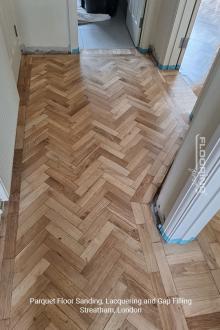 Parquet floor sanding, lacquering and gap filling in Streatham 1