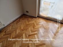 Parquet floor sanding, lacquering and gap filling in Streatham 3