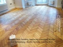 Parquet floor sanding, replacing damaged blocks and refinishing in Finchley 3