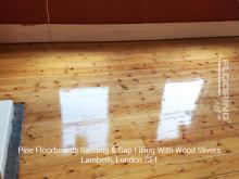 Pine floorboards sanding & gap filling with wood slivers in Lambeth 3