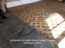 Restoration of basket weave parquet flooring in Southeast London