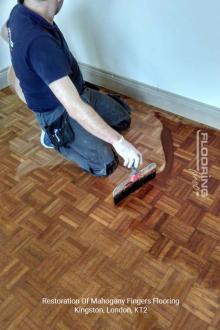 Restoration of mahogany fingers flooring in Kingston 1