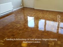 Sanding and refinishing of teak mosaic fingers flooring in Southwest London 2