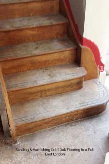 Pub sanding and varnishing solid oak flooring in East London 2