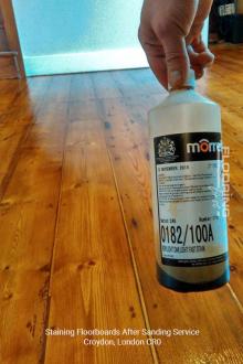 Staining floorboards after sanding service in Croydon 4