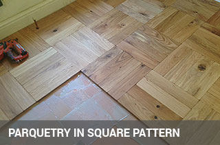 Parquet blocks layed in square basket pattern