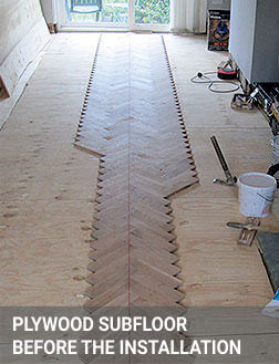 Subfloor preparation with plywood before fitting the parquet
