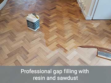 Professional gap filling with resin and sawdust