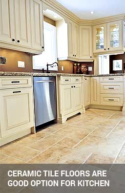 Ceramic tile floor in a kitchen