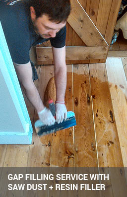 Gap filling with sawdust and resin | FlooringFirst! Gap filling with sawdust and resin