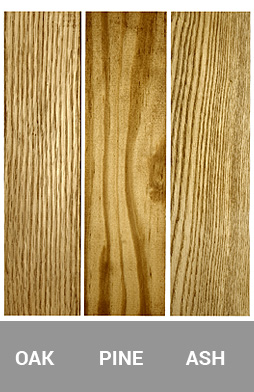 Oak pine and ash wood samples