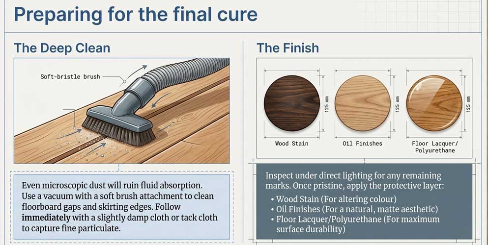 Preparing the floor for staining, oiling, or lacquering