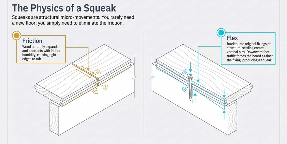 What causes creaky floorboards?