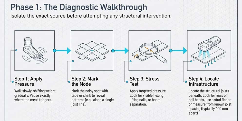 How to find the source of a squeaky floor