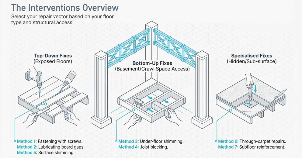 7 ways to fix creaky floorboards