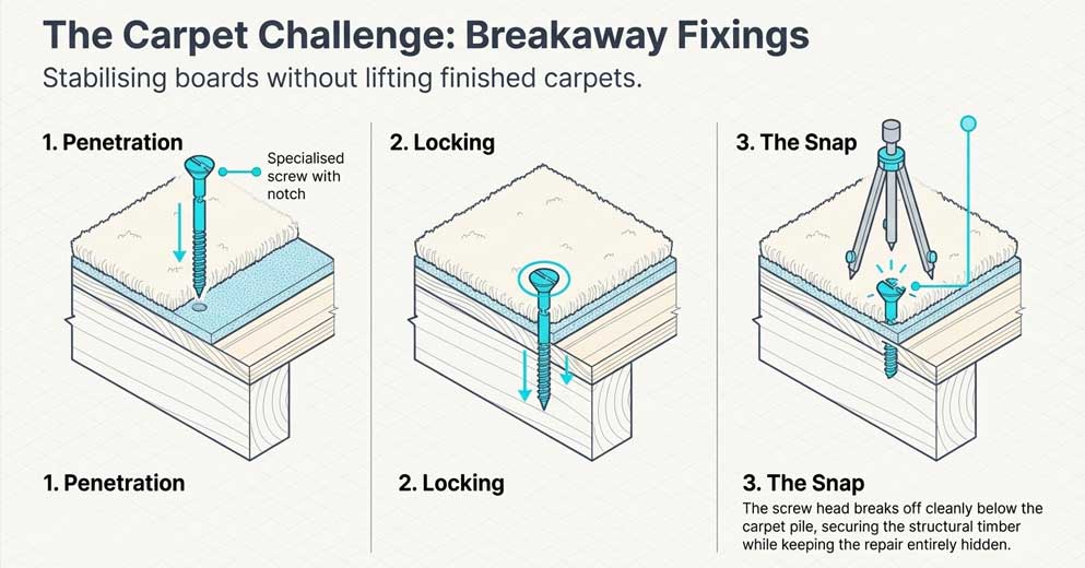 Fixing creaking floors under carpet