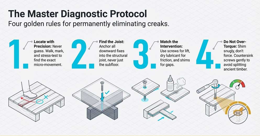 Golden rules for eliminating creaks