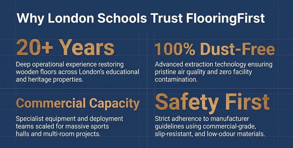 Why Choose FlooringFirst for School Floor Sanding in London school floor sanding company London experienced commercial floor specialists
