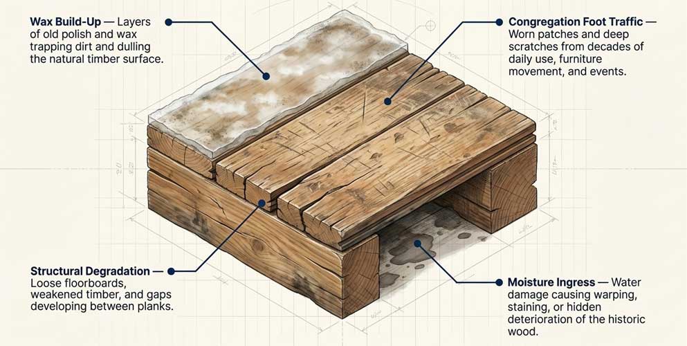 church wood floor restoration specialists sanding old oak flooring London