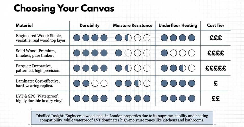 Types of Flooring We Install Across London Homes and Businesses wood flooring installation types engineered hardwood parquet laminate LVT London