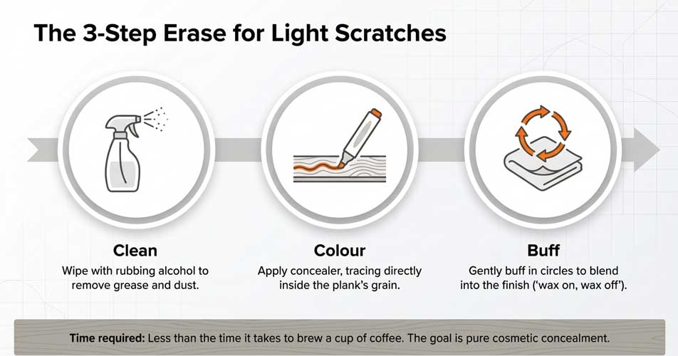 fixing light scratches on vinyl plank flooring using simple repair method