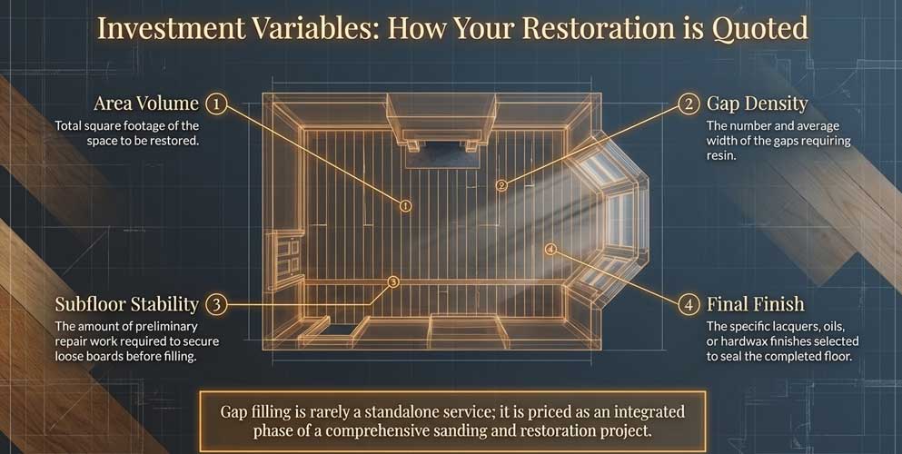 wood floor gap filling cost in London based on floor condition and gap size