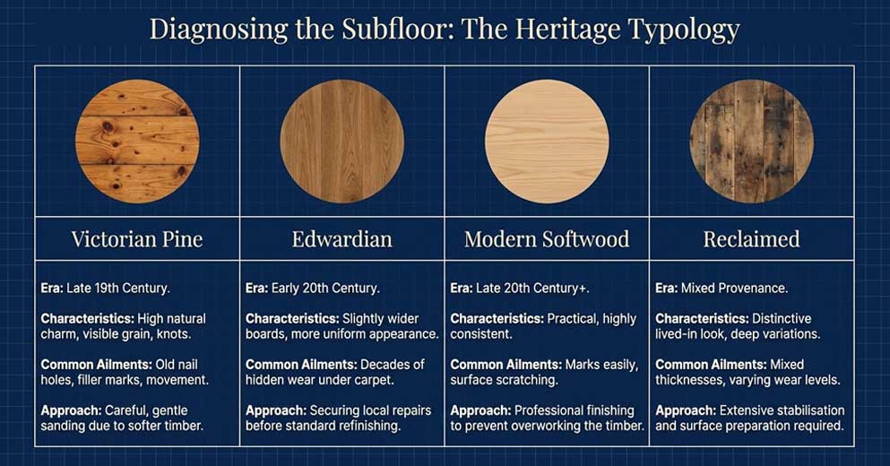 types of original timber floorboards restored and sanded in London homes