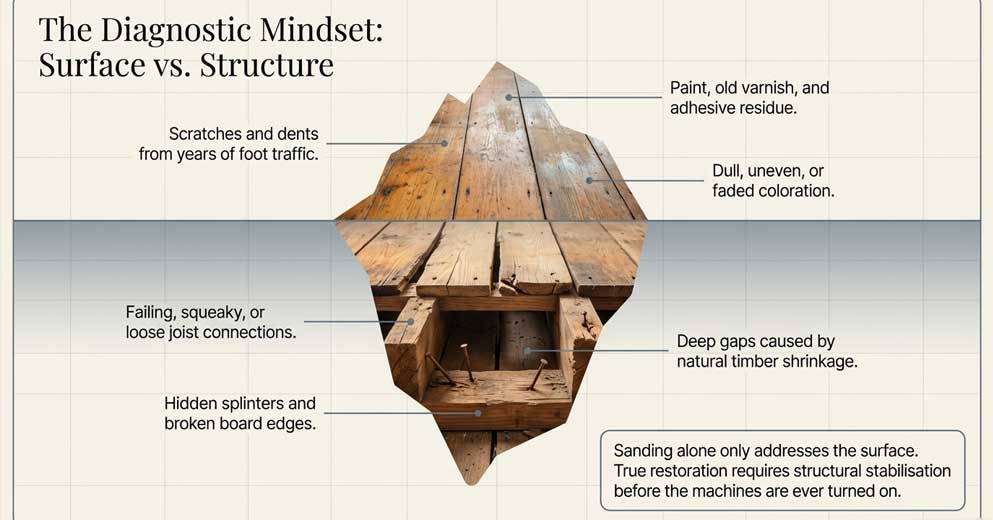 common problems with old floorboards gaps stains wear and damaged boards
