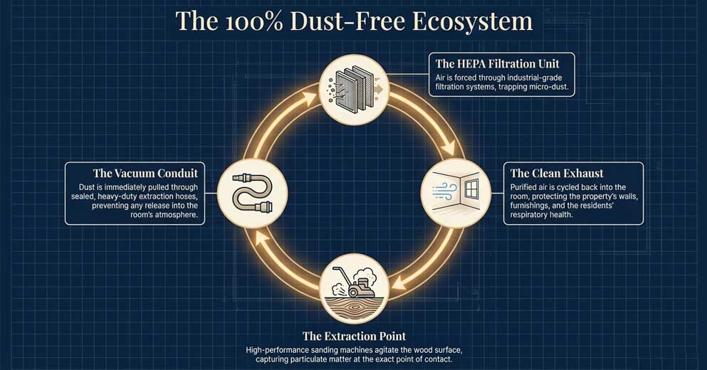 100 percent dust free floor sanding system for cleaner floor restoration in London