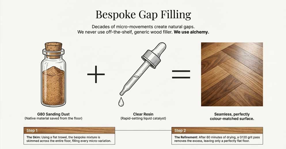 wood floor gap filling service using resin for gaps between floorboards London