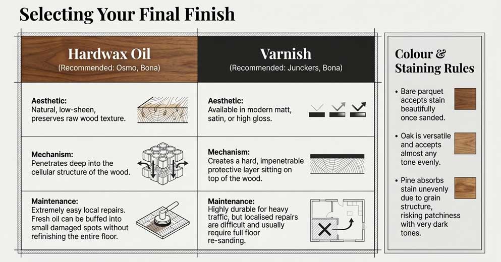 application of sealer on restored parquet floor for protection and finish