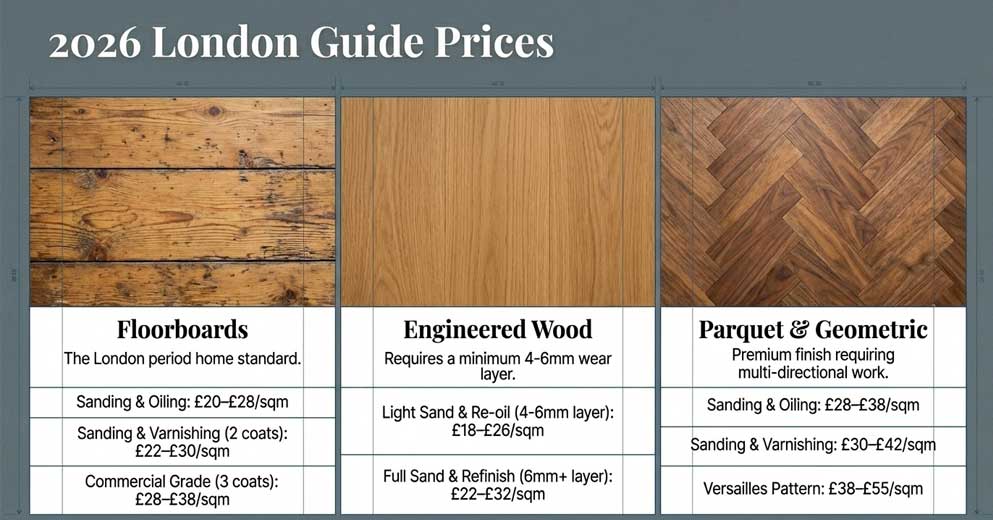 floor sanding prices by type parquet floorboards engineered wood London
