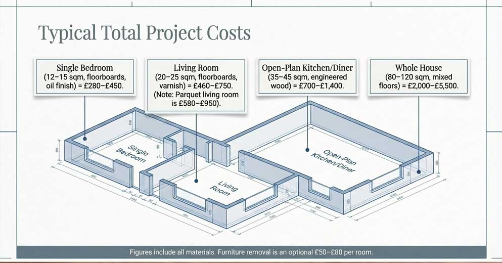 typical total cost of floor sanding including labour materials and finishes