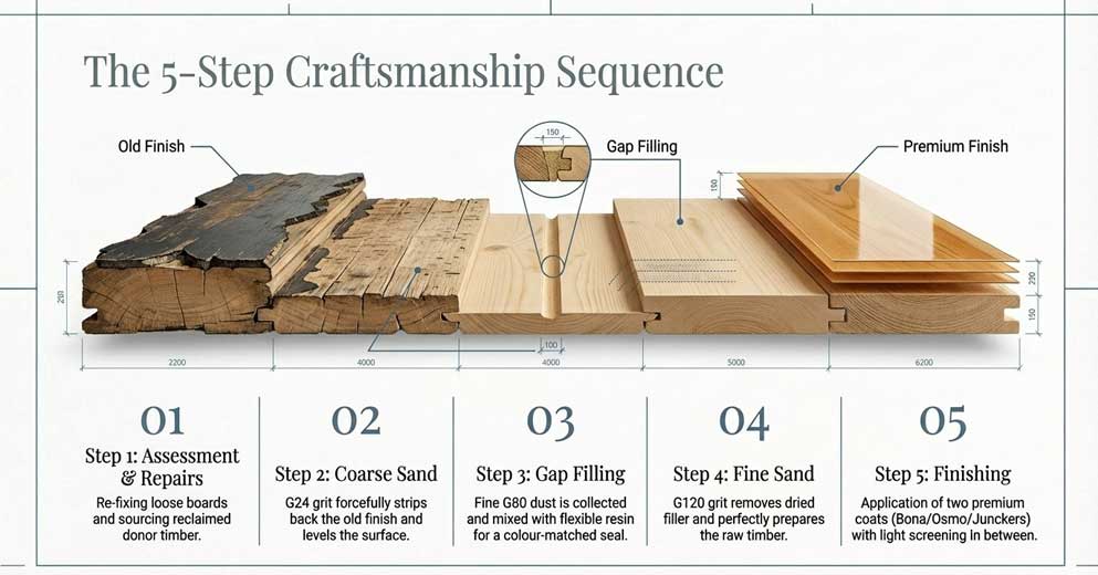 professional floor sanding process preparation sanding and finishing stages