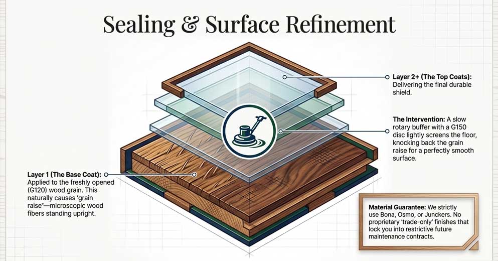applying finish to parquet floor lacquer or oil after sanding