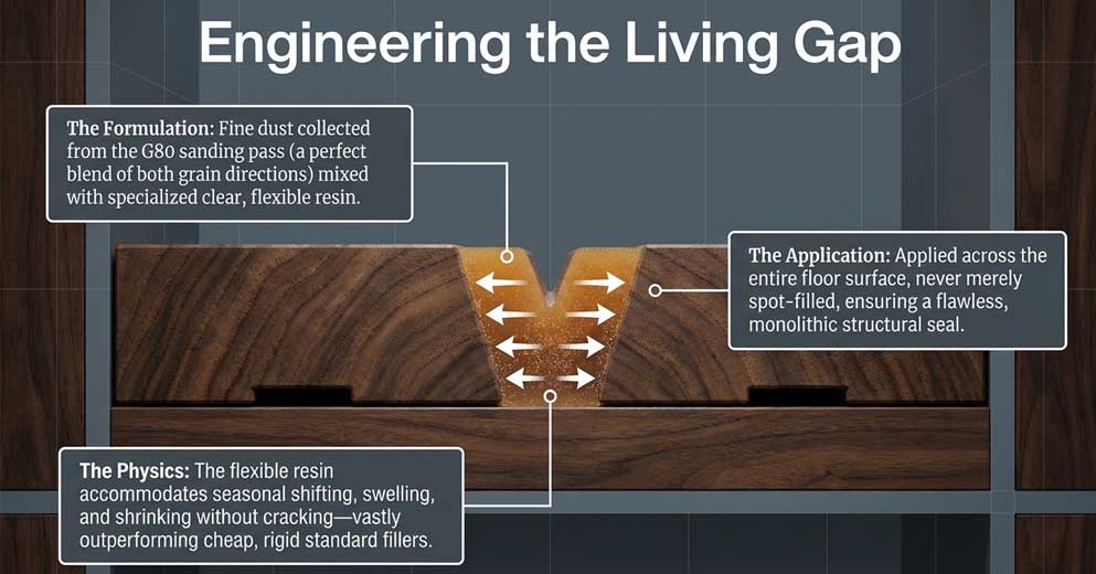 gap filling in herringbone parquet using resin for seamless finish London