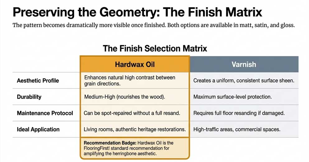 best finish for herringbone parquet oil or lacquer for durability and appearance
