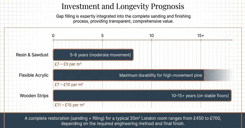 wood floor gap filling cost London based on gap size and floor condition