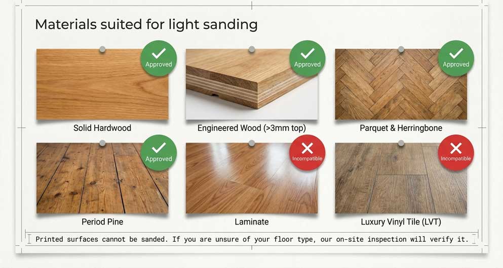 Suitable Floor Types for Light Floor Sanding suitable floor types for light sanding engineered wood parquet and hardwood floors