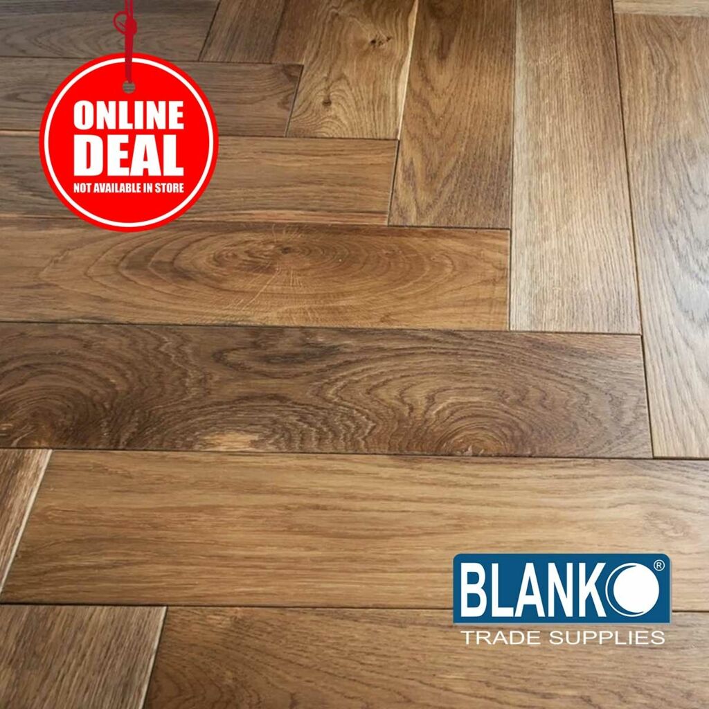 Blanko Budget Breezy Blossom Engineered Oak Flooring, Herringbone, Brushed & Lacquered, Smoked, 100x18x500mm
