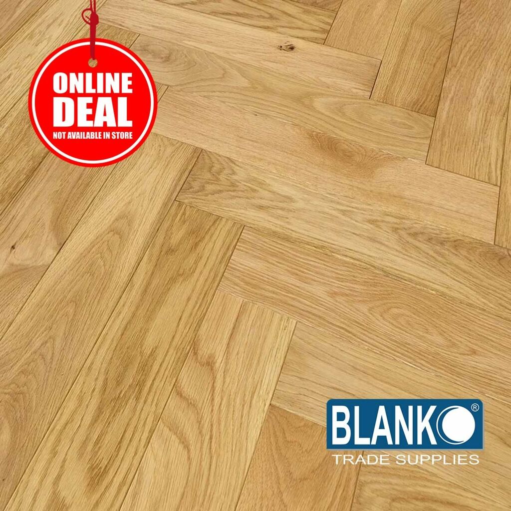 Blanko Budget Sonic Sage Engineered Oak Flooring, Herringbone, Natural Brushed & Oiled, 100x18x500mm