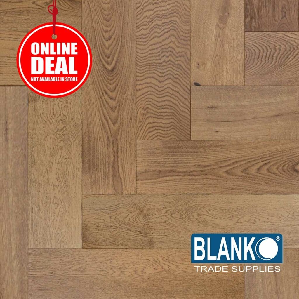 Blanko Budget Tulip Joy Engineered Oak Flooring, Smoked Stain, Brushed & Oiled, Herringbone, Rustic, 150x14x600mm