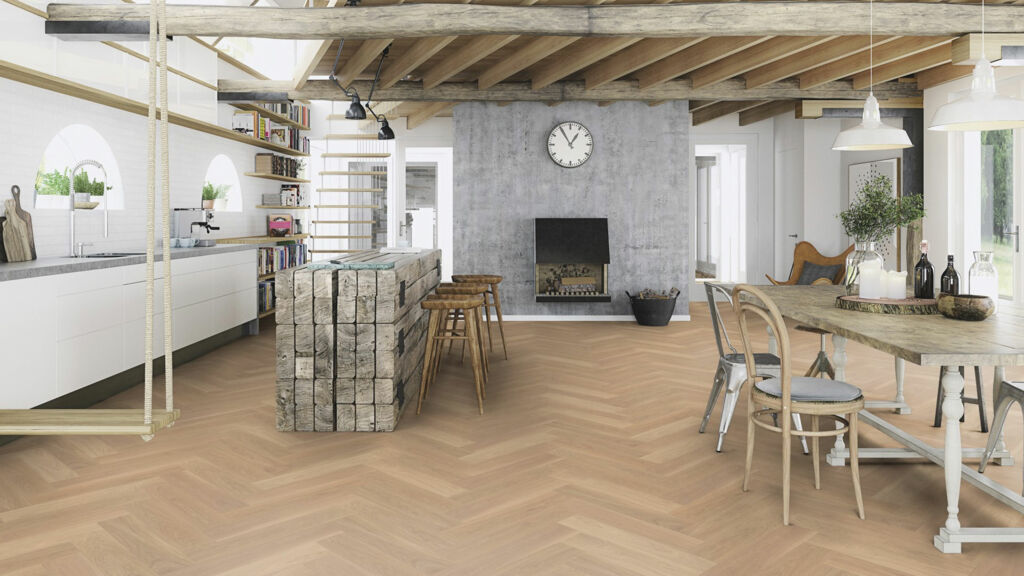 Boen Adagio Herringbone White Oak Engineered Flooring, Brushed, Live Natural Oil, 138x14x690mm