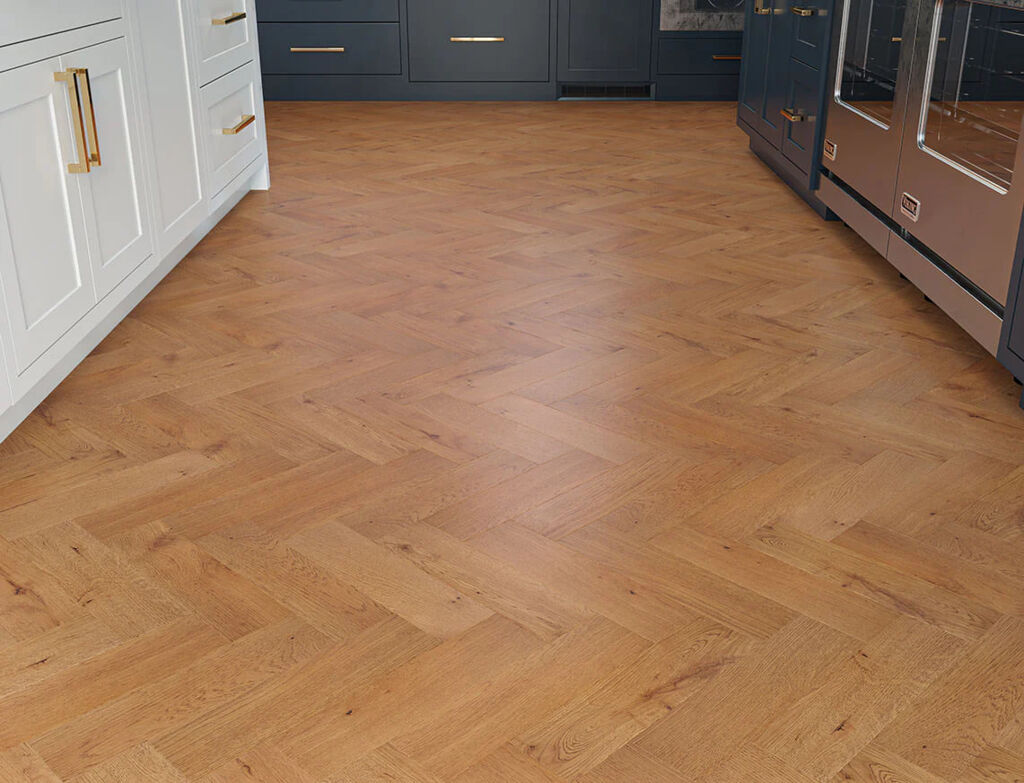 Forde Engineered Oak Flooring, Herringbone, Rustic, Golden Brushed & Oiled, 80x10x300mm Thumb
