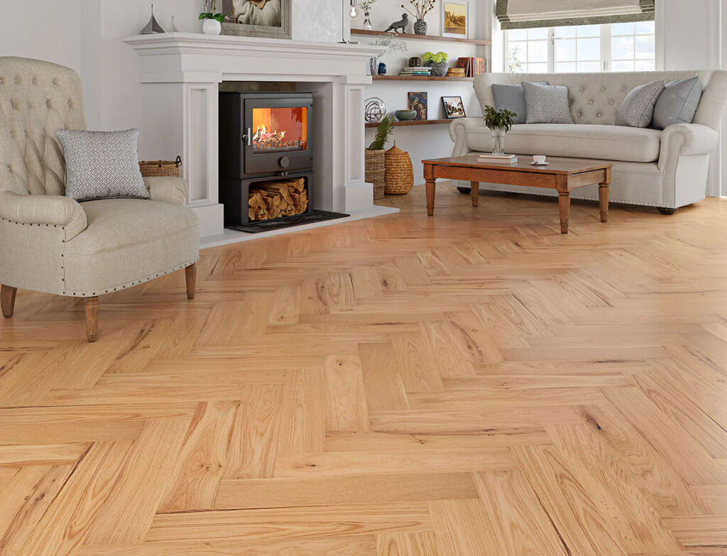 Lodingen Engineered Oak Flooring, Herringbone, Rustic, Brushed & Oiled, 125x15x600mm