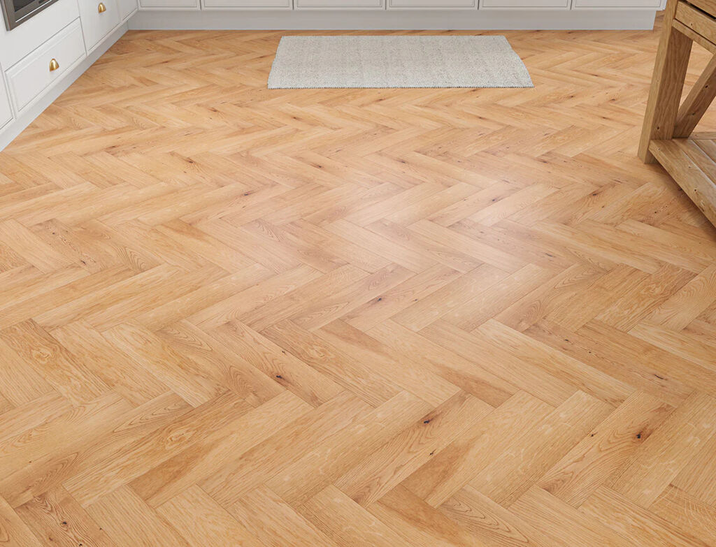 Trofors Engineered Oak Flooring, Herringbone, Rustic, Golden Brushed & Oiled, 80x20x350mm Thumb