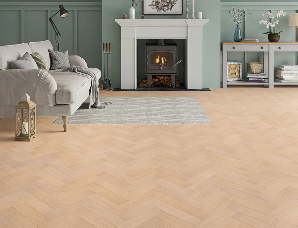 Heroy Engineered Oak Flooring, Herringbone, Rustic, Unfinished, 80x10x300mm