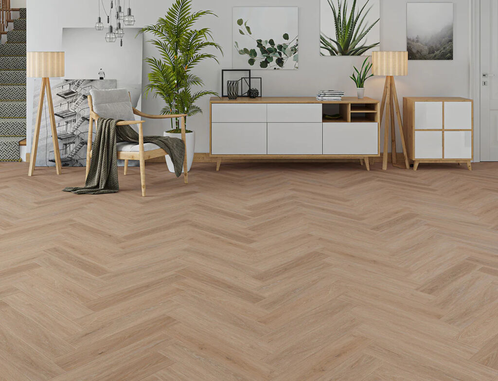 Luvia Oak SPC Vinyl Flooring, Herringbone, 128x6.5x615mm