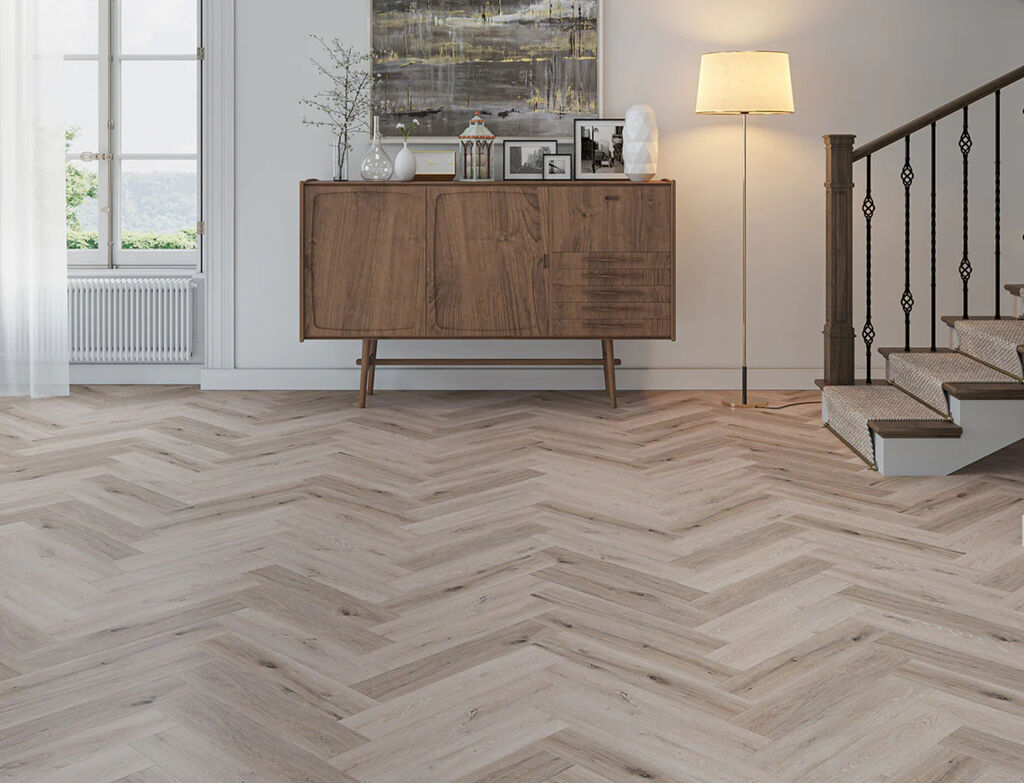 Hakula Oak SPC Vinyl Flooring, Herringbone, 128x5x615mm