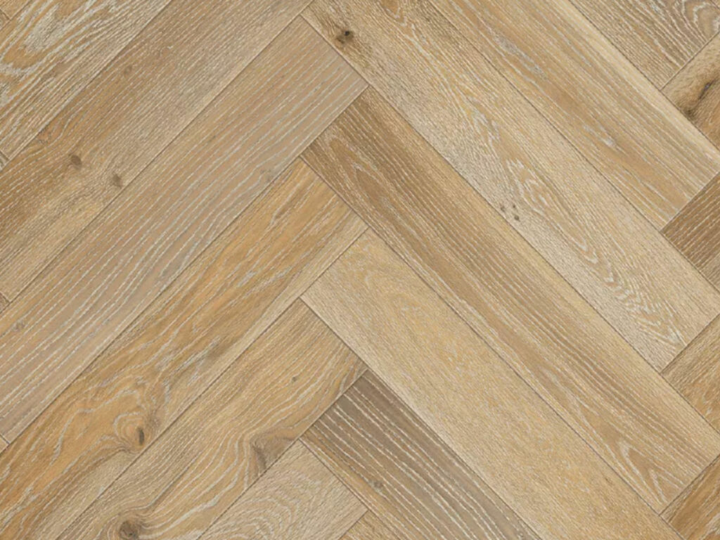 Elka Whitewashed Oak Herringbone Engineered Flooring, 120x14x600mm
